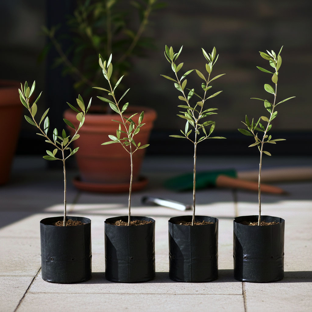 4 أشجار زيتون صغيرة للزراعة المنزلية في الحديقة أو في الأصيص، معمرة ودائمة الخضرة منظر جمالي طبيعي وثمار